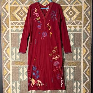 Johnny Was garnet red embroidered cotton dress. New with tags.